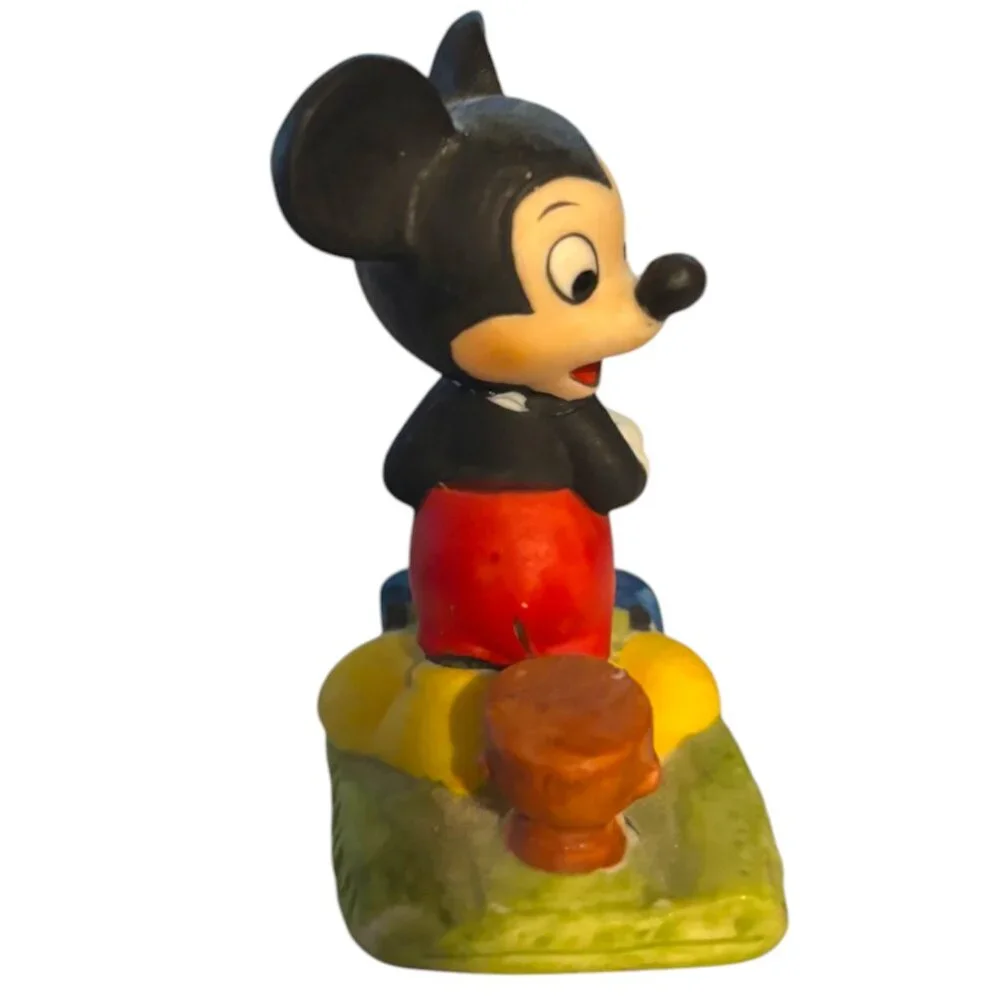 Walt Disney Productions Vintage 1977 Mickey Mouse mowing the lawn‎ mini figurine